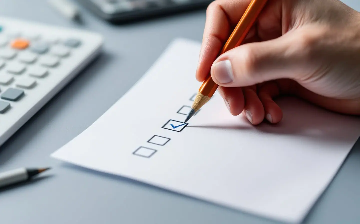 A pencil ticking boxes on a long paper checklist